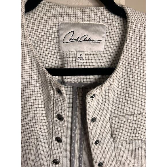 CAbi Zip Line Peplum Blazer Jacket White Black Grid Womens Sz 2 Snap Close - Picture 5 of 11